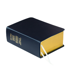 Pre-Made Hand-Bound Genuine Leather Quad - Navy Blue, White Ribbons navy blue lds scriptures, blue lds scriptures, blue quad, 
