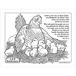 As a Hen Gathereth Her Chickens Coloring Page - Digital Download free lds coloring page, lds coloring page, come follow me activities, come follow me coloring page, doctrine and covenants coloring page