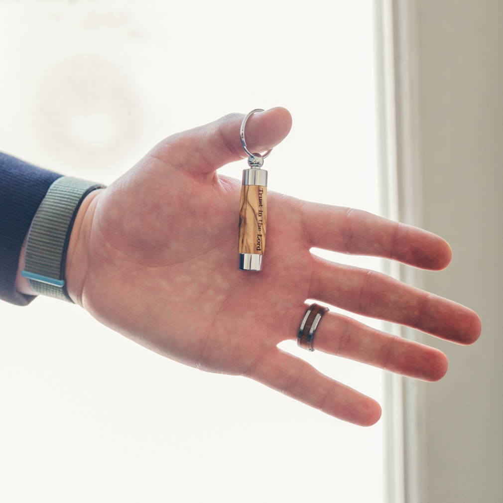 Bethlehem Olive Wood Oil Vial - Silver/Gunmetal - PT-OLIVE-VIAL